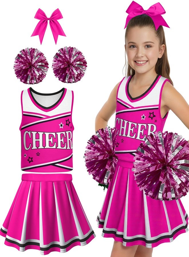 JenPen Cheerleader Costume for Cute Cheerleading Outfit Cheer Uniform for Halloween Dress Up with Accessories(M(5-7year),Rose Red) - Image 1